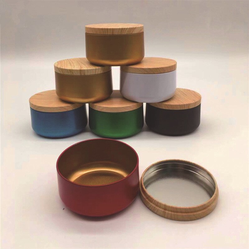 6OZ Solid Metal Candle Jar with Wood Grain Lid Handmade Candles Making Container Mini Tins Storage Box