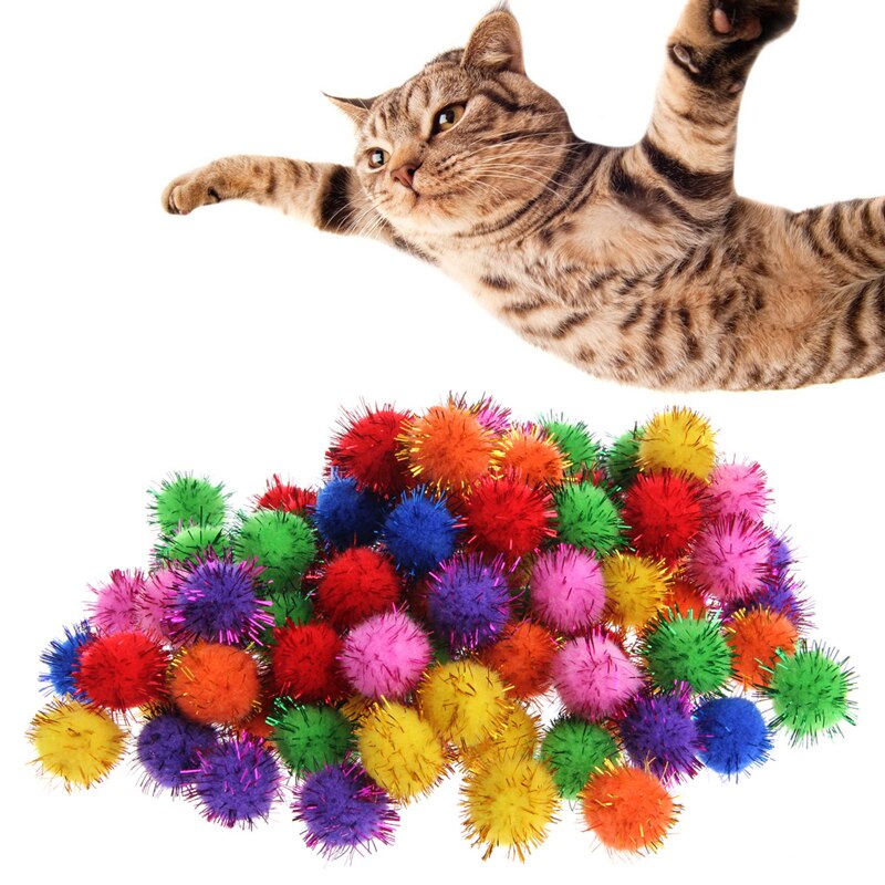 100Pcs Kleurrijke Mini Sparkly Glitter Klatergoud Ballen Kleine Pom Bal Voor Kat Speelgoed