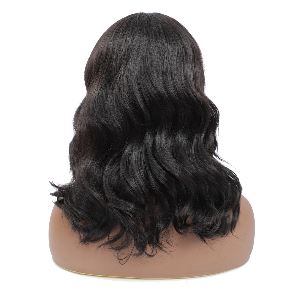 X-TRESS Dark Brown Lace Front Wig Medium Length Synthetic Wavy Wigs for Black Women Free Part Lace Wigs with Natural Hairline