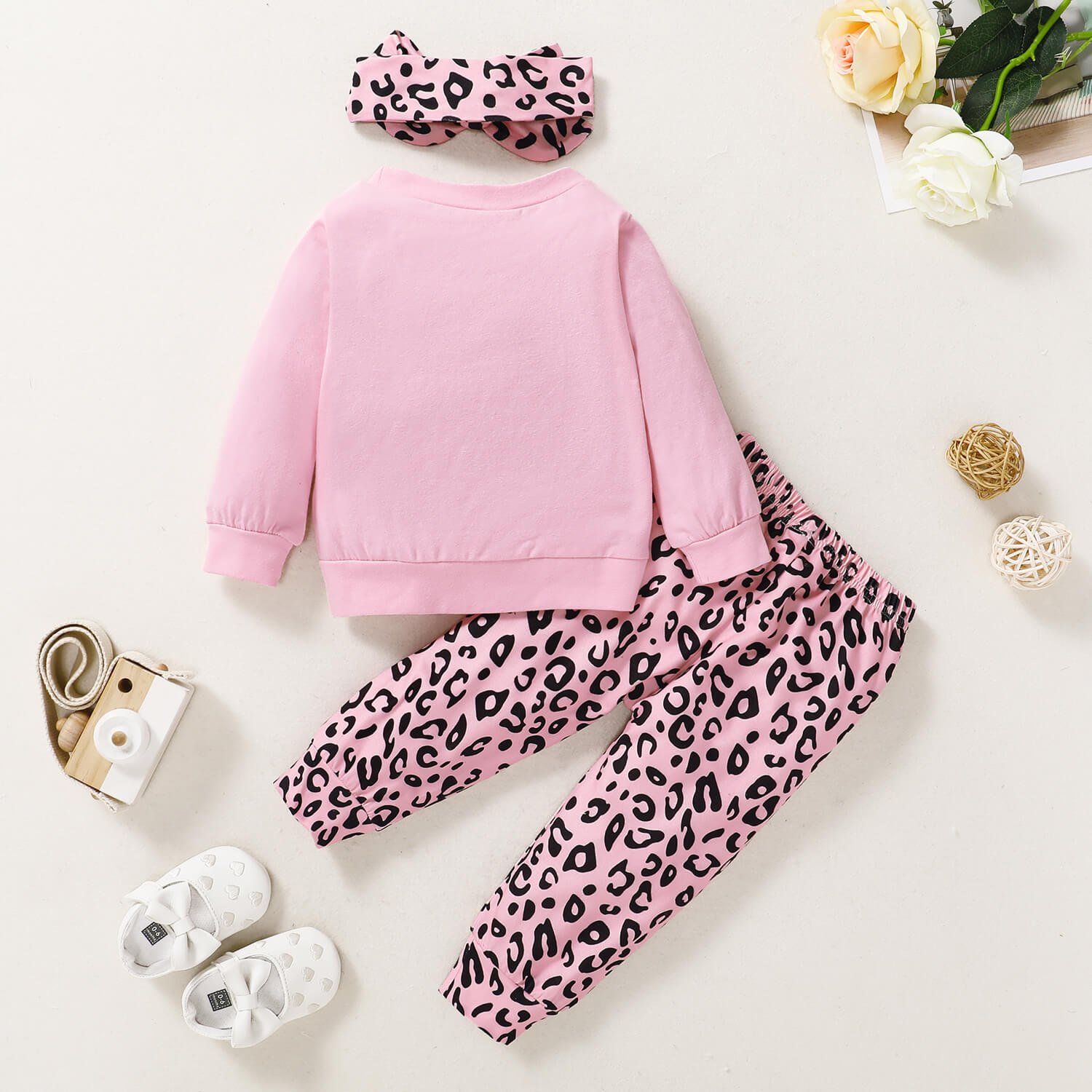 3 Stuks Kinderen Lente Outfits 18-24M Baby Meisje Kleding Roze Daddy Zegt Geen Dating Top + Luipaard broek Sets Baby Kleding Mikrdoo