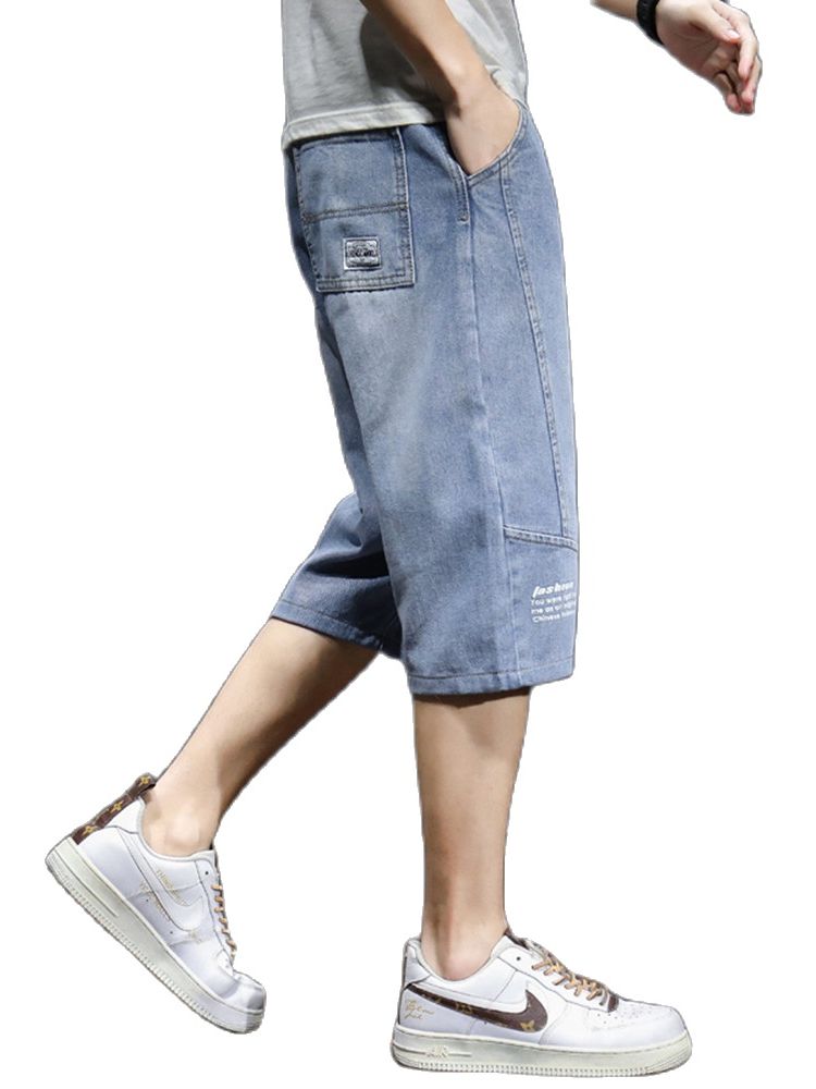 Verão novo denim jeans curto dos homens moda casual fino ajuste de alta qualidade elástico na altura do joelho denim shorts masculinos roupas marca