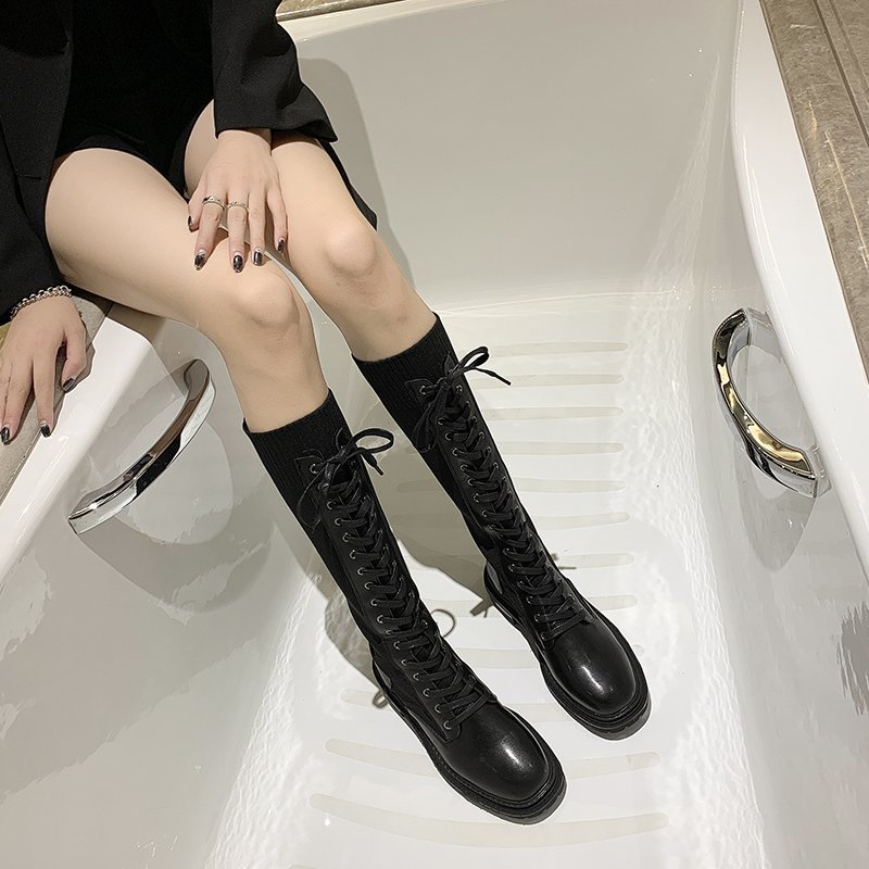 Spring and Autumn Thick Soles Thin Thin Boots High Tube Elastic Socks Boots Versatile Boots Woman Size 35-39