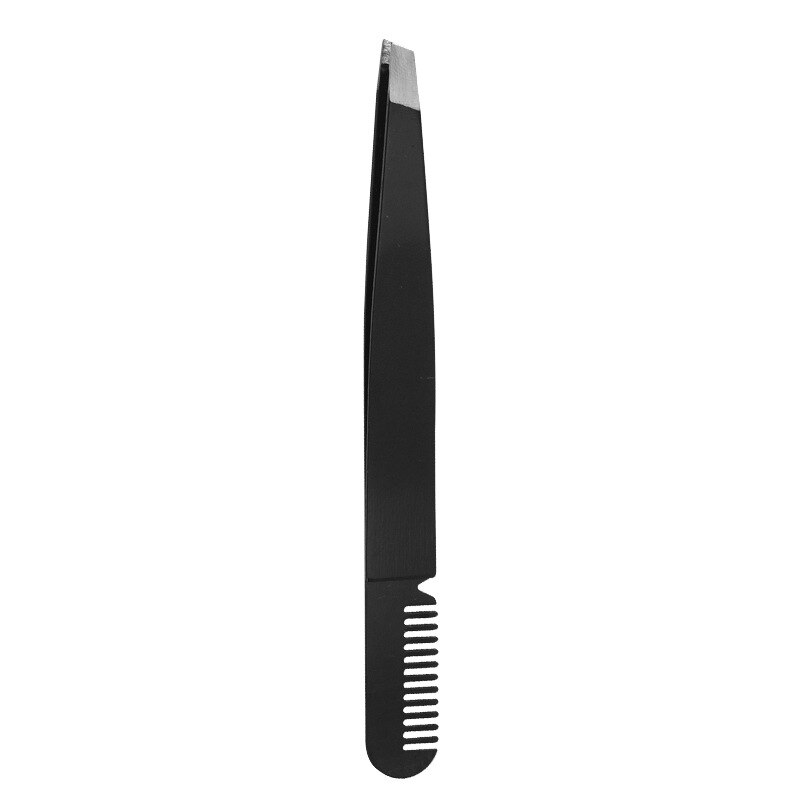 Eyebrow Tweezer With Comb Double Use Stainless Steel Brush Slant Metal Eyelash Extension Nipper For Hair Removal Face Beauty: black color