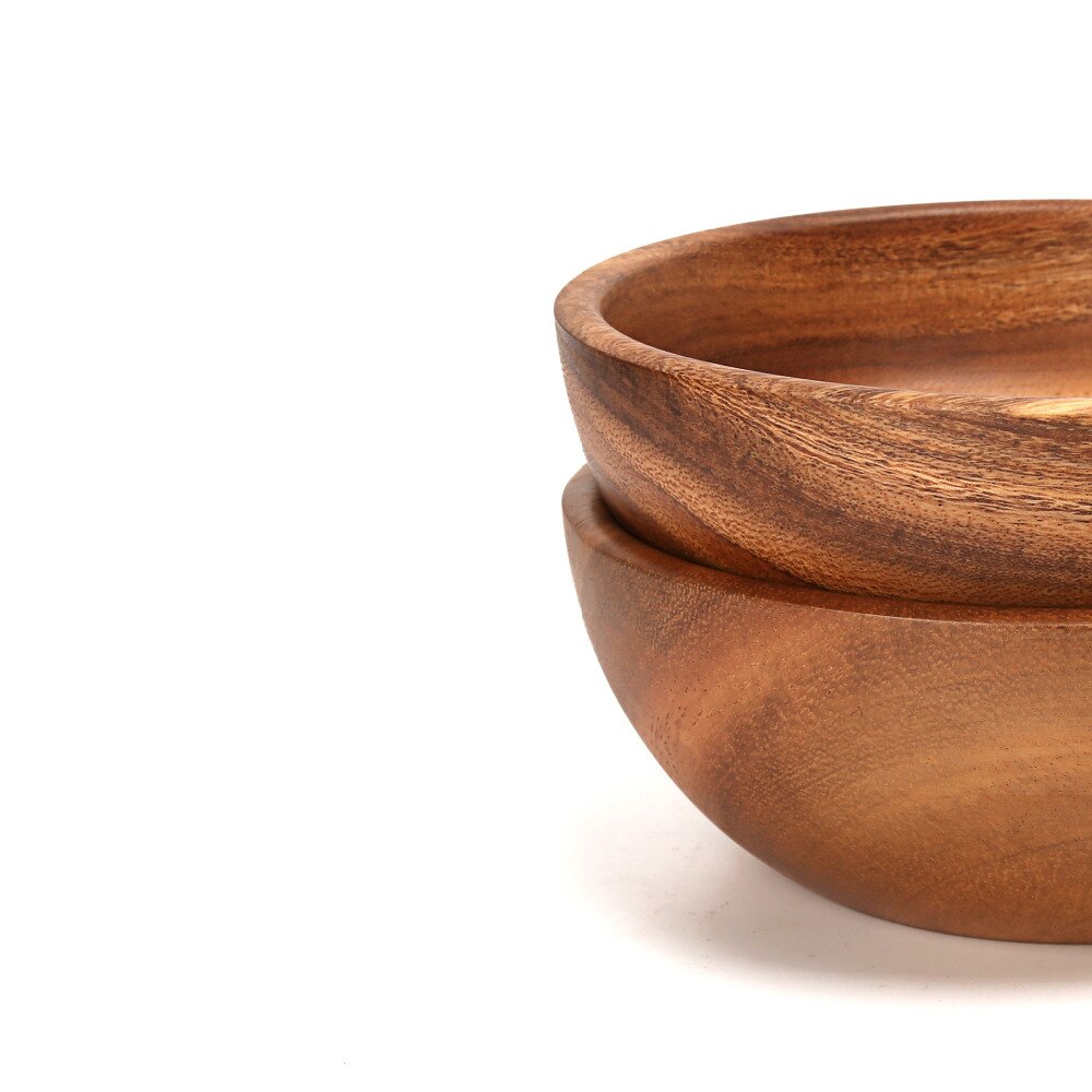 Acacia Wood Salad Bowl Round Calabash Serving / Salad Bowl Soup Bowls Hand-made Natural Wood Grain