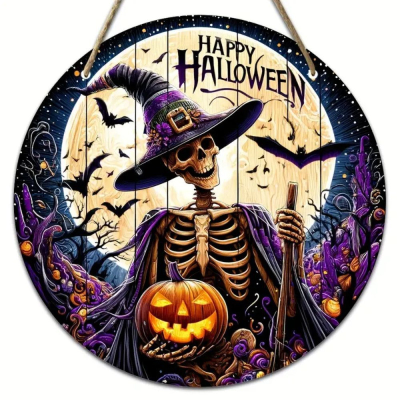 Halloween decoratie Borden Halloween Houten Decoraties Pompoen Spookfeest Binnen- en Buiten Sfeer Houten Ronde Decoratief: Apple Groen