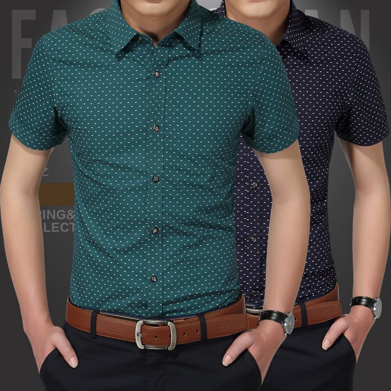 Summer Clothing Men Short Sleeve Shirt Polka Dot Slim Fit Shirt Casual Shirts Men Plus Size