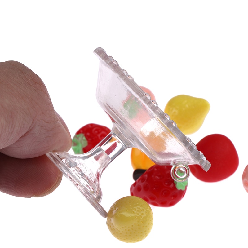 9Pcs 1:6 Dollhouse Transparent Glass Dessert Fruit Tray With Fruit Dollhouse Miniatures Acc Miniaturas Dolls House Furniture
