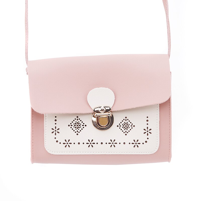 Mobiltelefon taske kvinder messenger tasker hul pu læder skulder taske kvinde hasp crossbody mini håndtasker pung bolsas: Lyserød