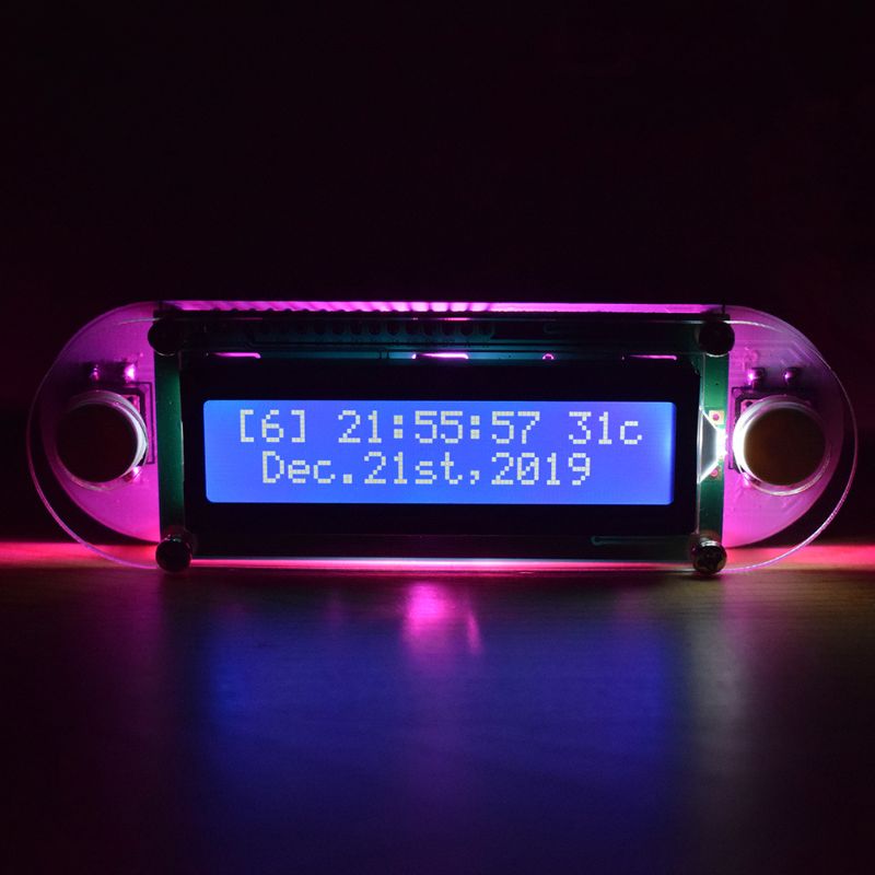 Colorful LCD Light DIY Candlelight Effect LCD1602 Vibration Clock Kit Reminders with Case