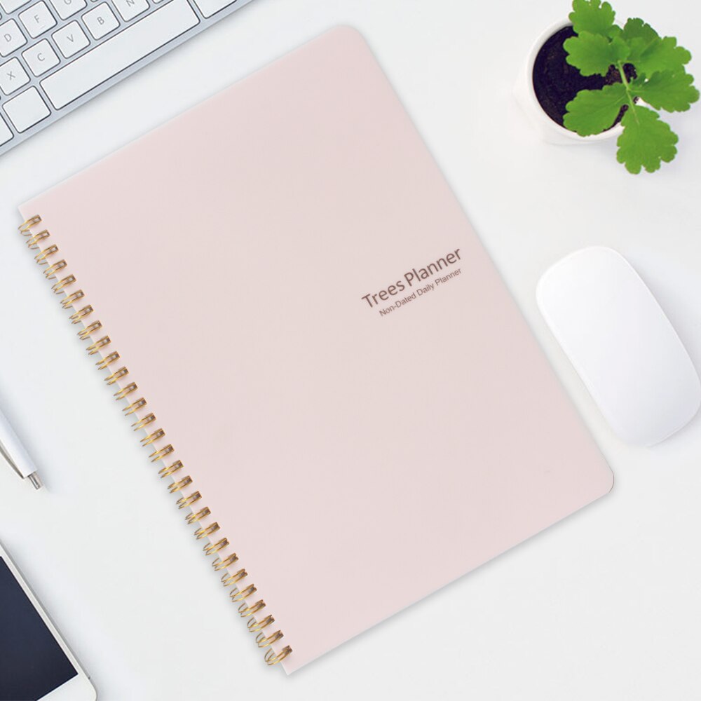 Trees Non-Dated Daily Hourly A4 Planner Notebooks Pink Agenda Appointment Plan Notebooks No Day-to-do list Meals Bullet Journal