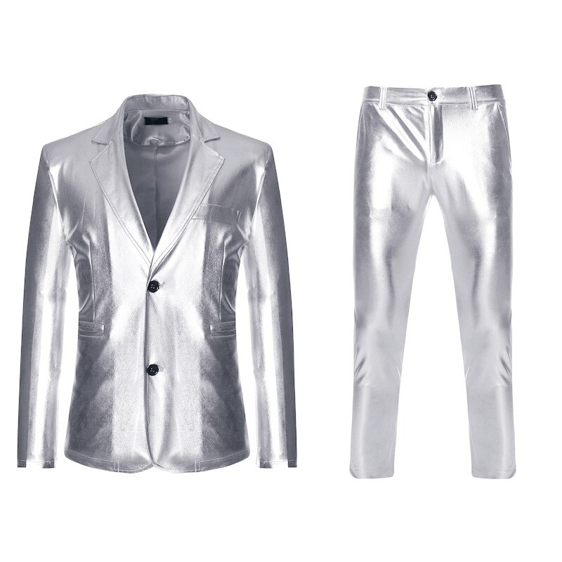 Herren Glänzenden Gold 2 Stück Anzüge (Blazer + Hosen) terno Masculino Party DJ Verein Kleid Rauchen Anzug Männer Bühne Sängerin Kleidung: Splitter / XL
