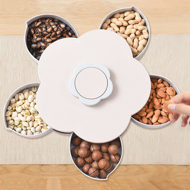 Plastic Lui Persoon Fruit Schotel Dubbele Lagen Snack Doos Snoep Platen Bloemblaadje-vorm Roterende Trays Doos Gedroogde Organizer doos