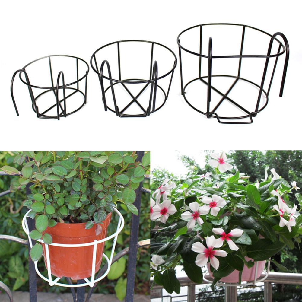 Flower Pot Basket Holder Iron Craft Balcony Garden Plant Planter Vase Organizer With Round Hook Home Patio Gadget Decoration