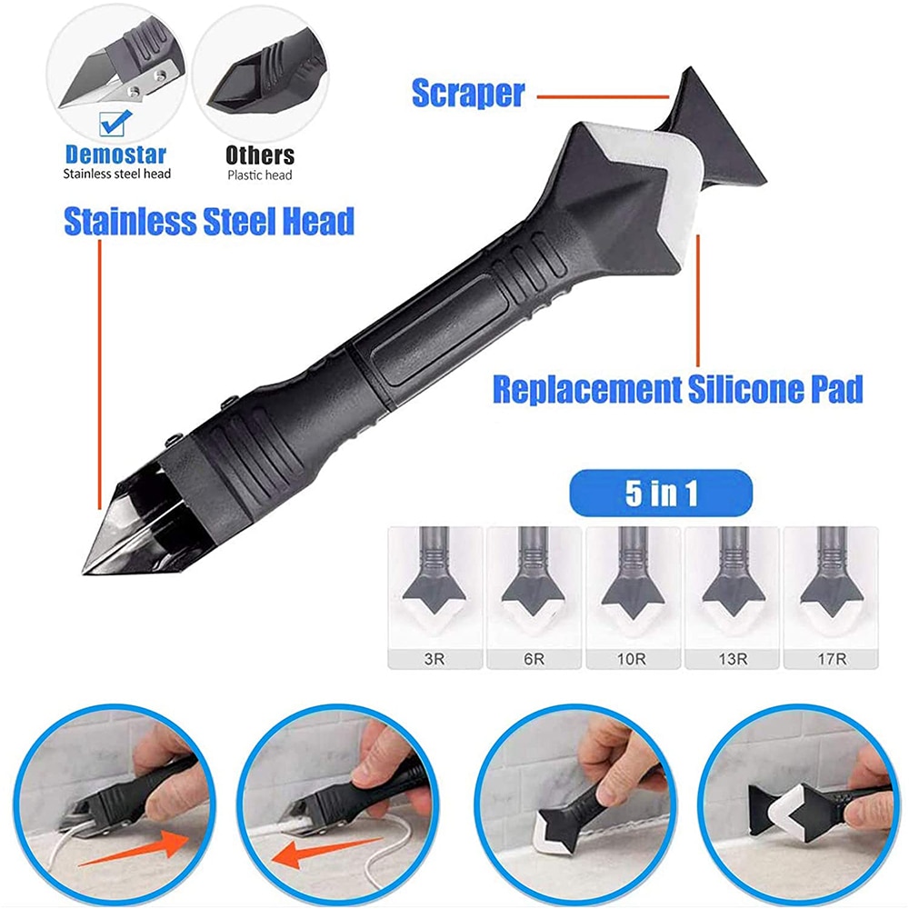 3 in 1 Silicone Caulking Tool Kit Silicone Remover Caulk Finisher Sealant Smooth Scraper Grout Set Tools