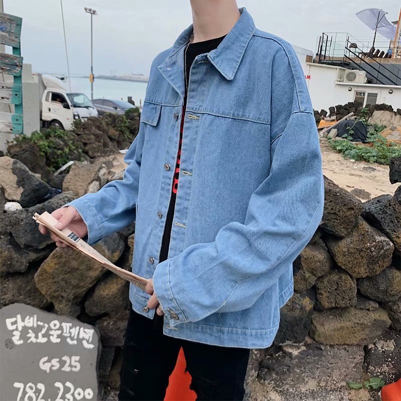 Lente Denim Jas Heren Mode Gewassen Effen Kleur Toevallige Denim Jassen Heren Streetwear Losse Hip Hop Bomberjack Mannen m-2XL: baby blue / M