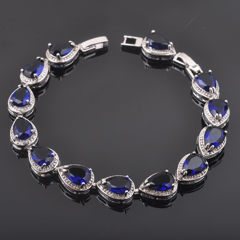 Zilverkleurige blauwe zirkonia water voor dames sieraden sets armband ketting hanger oorbellen ring  qs0180