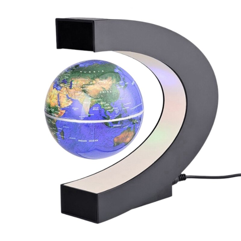 Globe magnétique flottant, carte du monde, en lévitation, cadre en C, LED, anglais, bleu, pour enfants, prise américaine: Default Title
