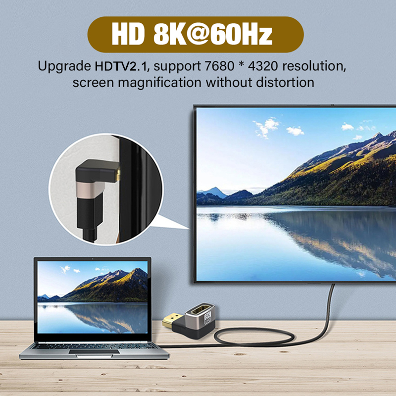 Mini adaptateur de câble de connecteur HDTV 2.1, 8K, 60HZ degrés, convertisseur mâle à femelle, Extension de câble HDTV pour TV, ordinateur portable, Monito PC