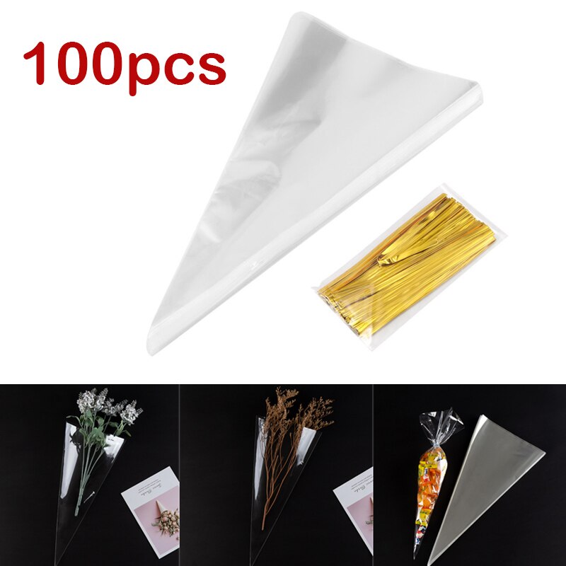 100pcs Triangle Candy Bag Self-adhesive Cookie Bag Valentine's Day Bag Children's Day Year Party Candy Food Packag