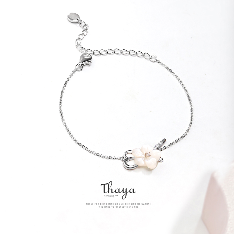 Thaya Rosa Weiße Blume Sets Natürliche shell 925 Sterling Silber Ohrringe Halskette Armband Sets für Frauen Schmuck: White bracelet