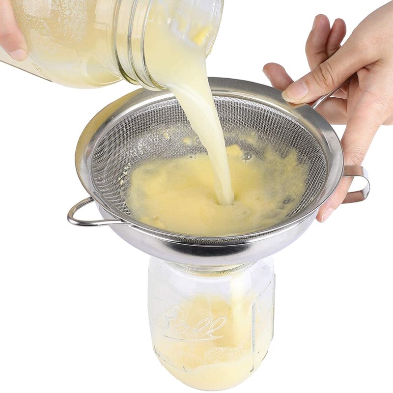 Stainless Steel Canning Funnel Fine Mesh Strainer Sieve,Kitchen Funnel for Wide and Regular Jars Liquid Dry Ingredients