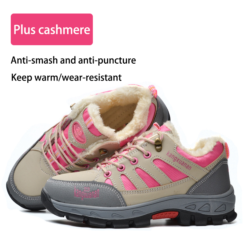 Zapatos de seguridad cómodos y ligeros para mujer, zapatillas de protección para el trabajo, transpirables, con punta de acero, botas industriales: pink winter / 40
