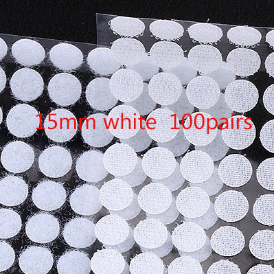 Multicolor 15Mm Dots Stickers Klittenband Dubbele Stok Zelfklevende Tape Nylon Sluiting Tape Thuisgebruik 100Pairs: 15mm white