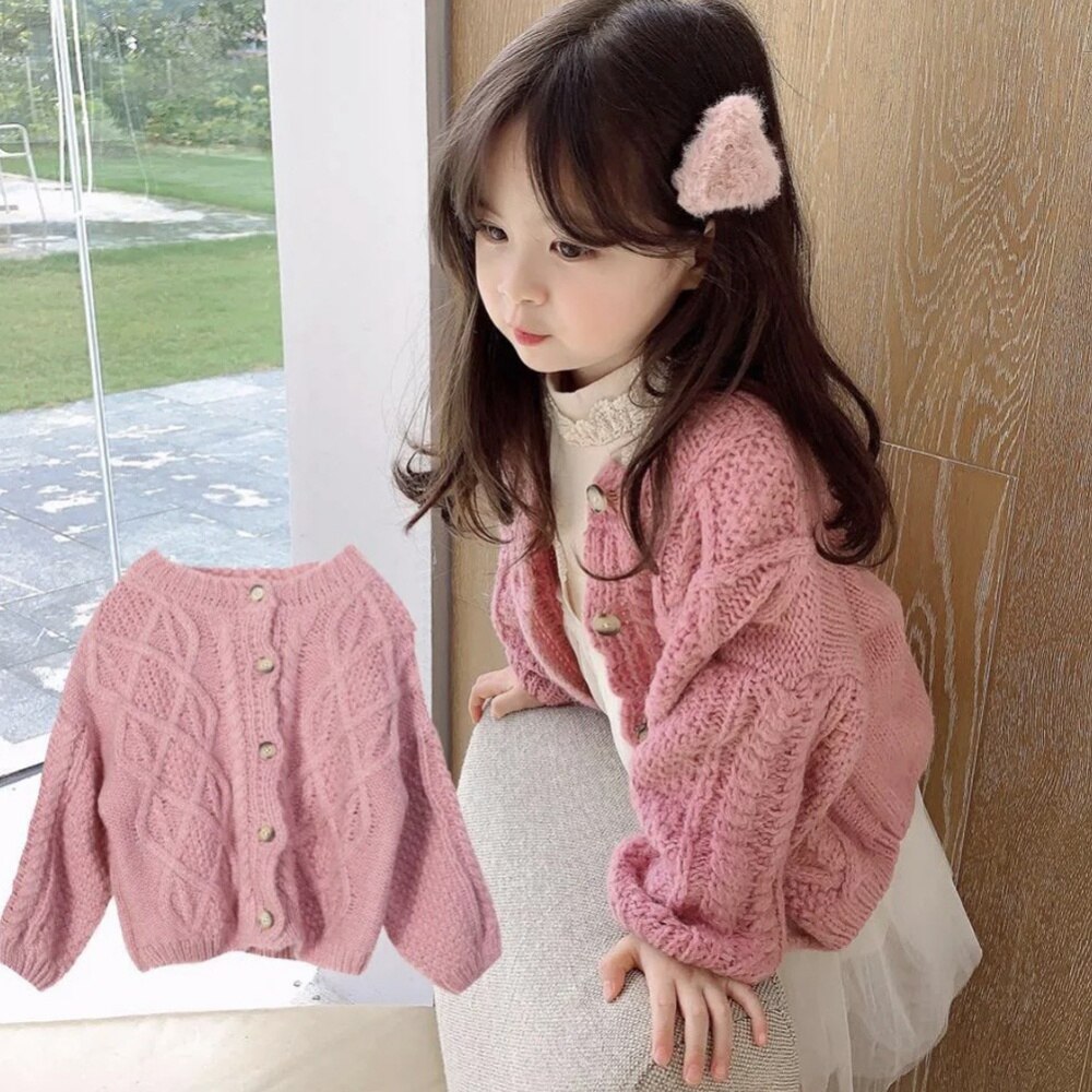 Cárdigan de estilo coreano para niña, suéter rosa de punto retro, cárdigan grueso para niña, abrigo, suéter para niña, Otoño e Invierno