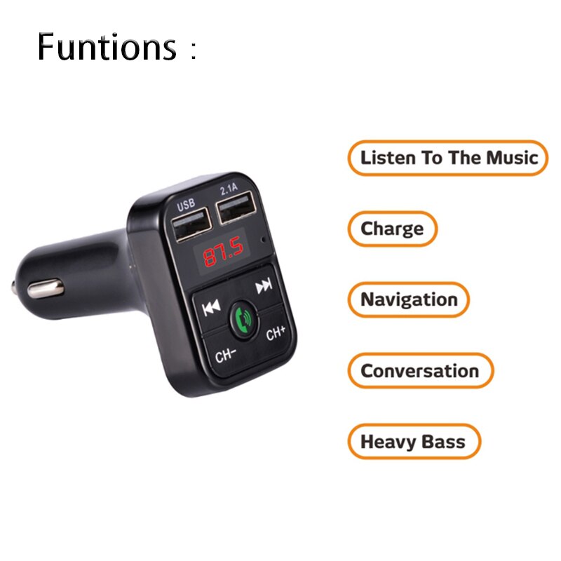 Car Kit Handsfree Wireless Bluetooth-Compatible 5.0 FM Transmitter LCD MP3 Player Car Accessories Dual USB Charger FM Modulator