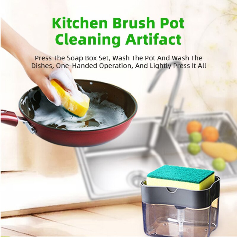 Dispensador de jabón líquido de plástico para cocina, soporte para estropajo, caja de esponjas con dispensador de jabón, limpieza para utensilios de cocina