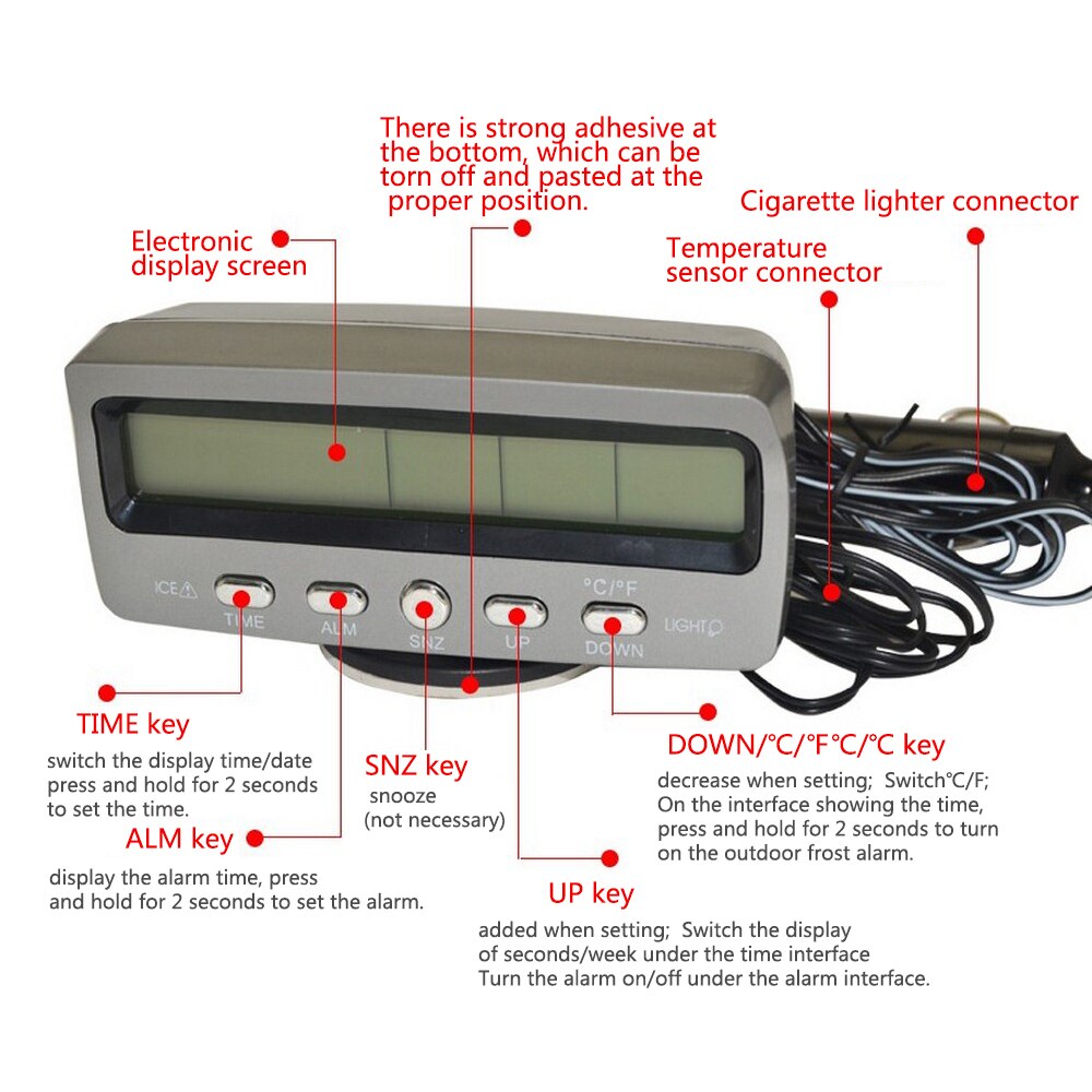 Bil ur termometer hygrometer måler dekoration ornament intern / ekstern temperatur overvågning bil tilbehør