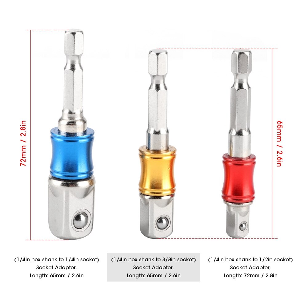 3 unids/set de zócalo de broca hexagonal, unidad adaptadora de impacto eléctrica, 1/4 pulgadas, 3/8 pulgadas, 1/2 pulgadas, adaptador de broca, herramientas para coche: A