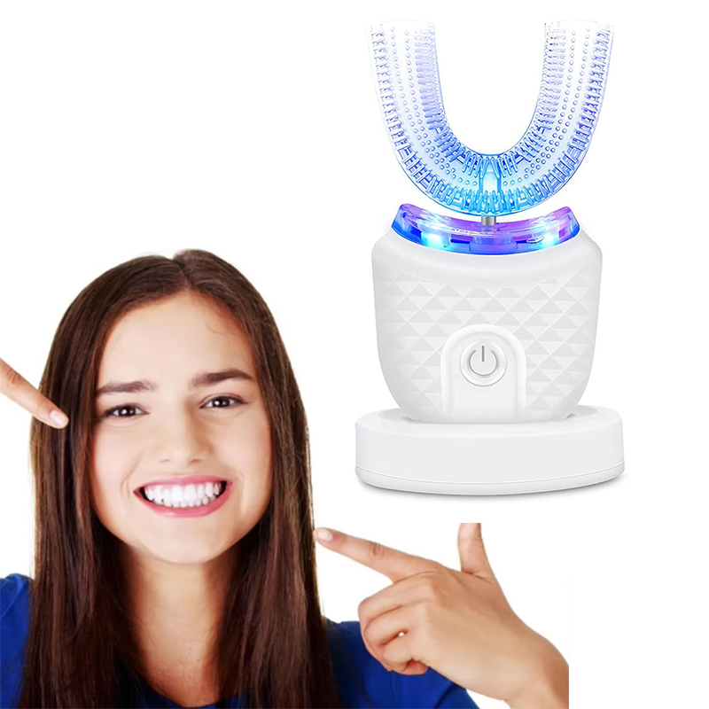 Ultrasonic Electric Toothbrush Adult Travel Home Automatic Rechargeable Hands Free 360 Cleaning U Shape Toothbrush Teeth Guard
