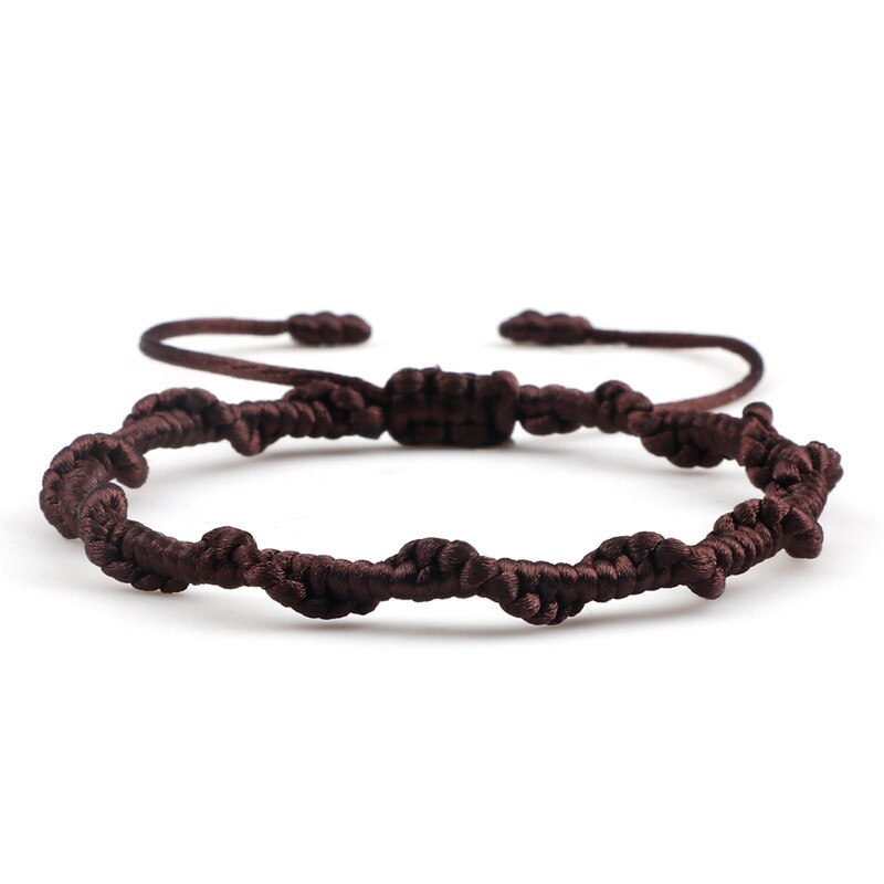 Pulsera sencilla de la amistad para hombre y mujer, brazalete de cuerda trenzada hecha a mano, con nudo rojo de la suerte, para parejas: Brown