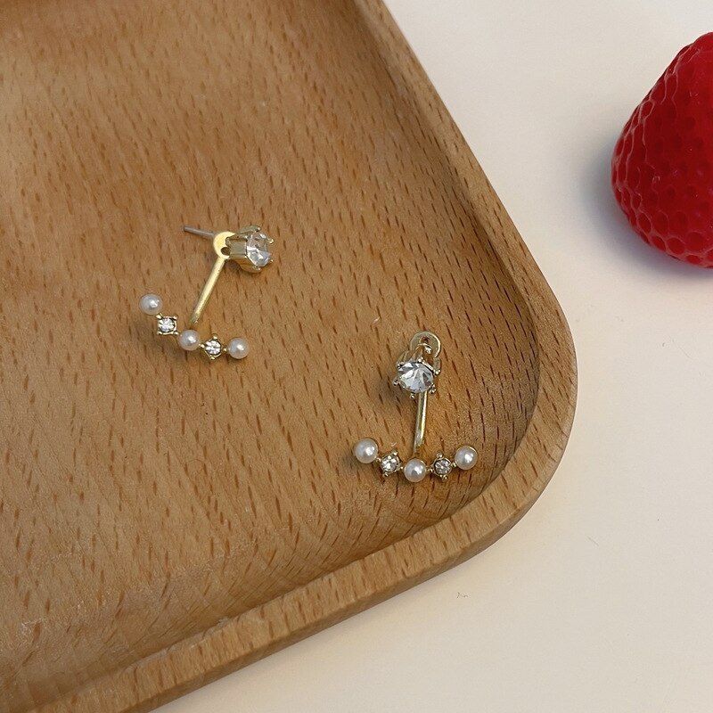 Short Shiny Sweet Ear Jackets Earrings Rhinestone Temperament Pearl Earrings