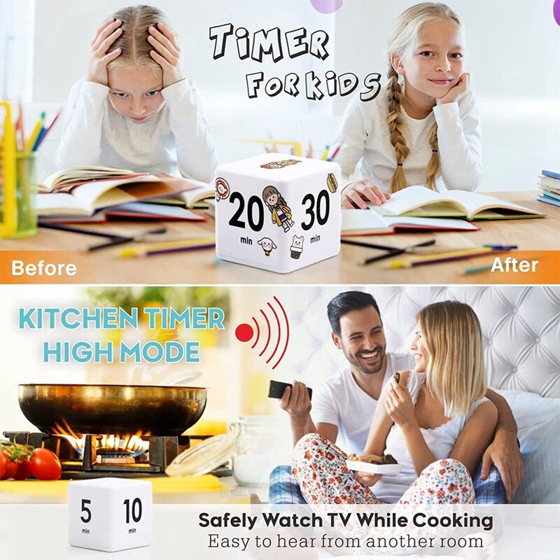 Square Timer Gravity Sensor Flip Timers, Kitchen Timer Kids Timer Workout Timer Game Timer For Cooking
