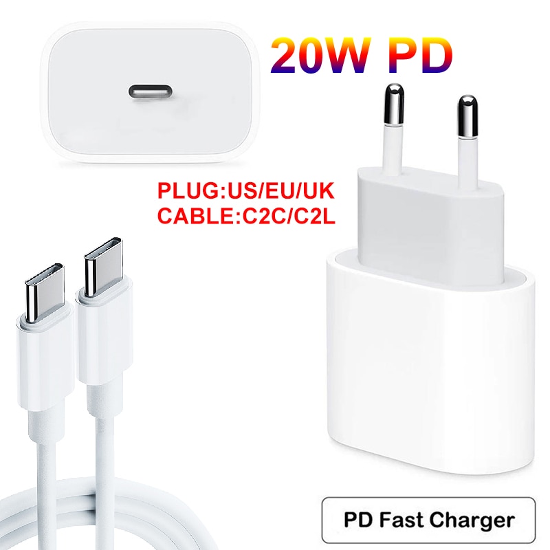 EU/US Plug USB Charger Type C PD USB cable Fast USB Charger 20 PD charger phone charger For iPhone charger