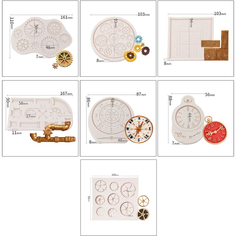 Molde de silicona de colección de engranajes de rueda de reloj y reloj de Estilo Steampunk para artesanía de azúcar, decoración de pasteles-1 #