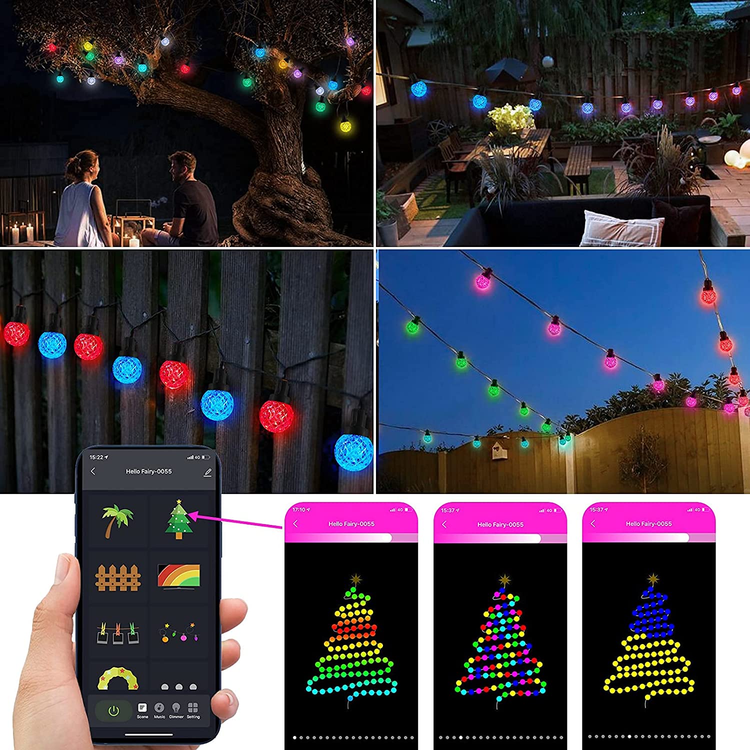Outdoor Globe LED String Lights Bulb G40 Bluetooth Street Garland RGB Festoon Twinkly Party Tree Light Wedding Garden Decoration