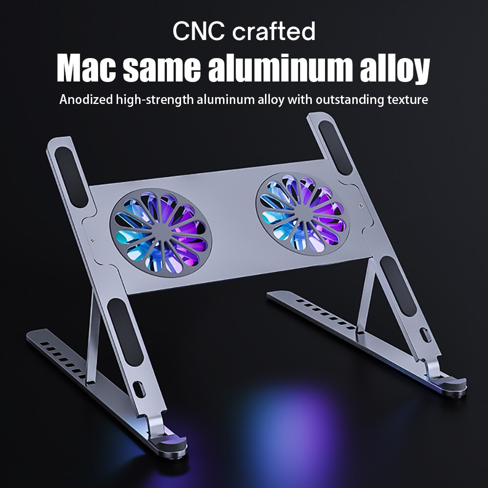 Aluminium Verstelbare Laptop Stand Voor Macbook Computer Pc Ipad Tablet Ondersteuning Notebook Stand Cooling Fan Pad Laptop Houder Base