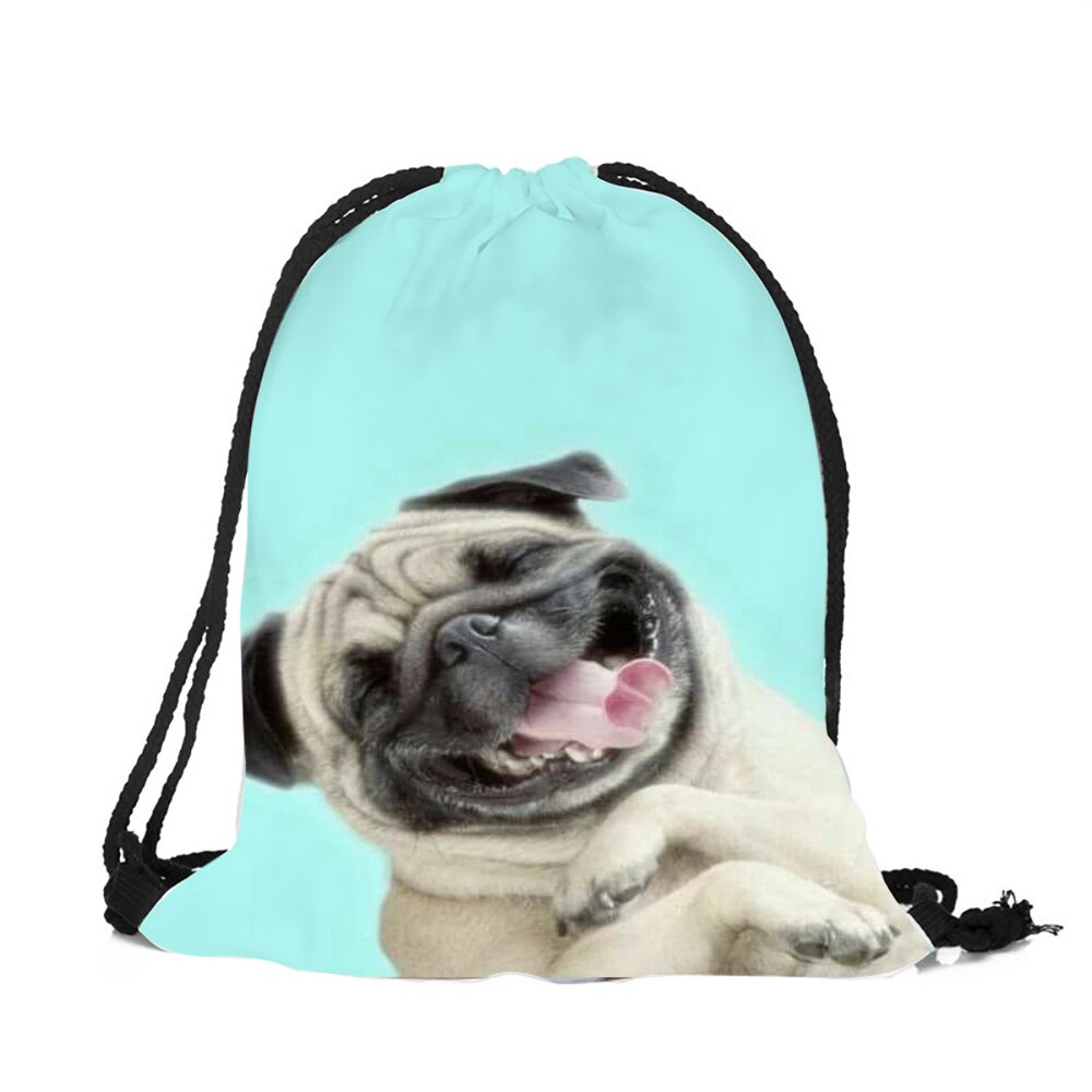 Pug Dog-Mochila con estampado 3D para mujer y niña, bolsa de viaje con cordón, de poliéster ecológico,: 011