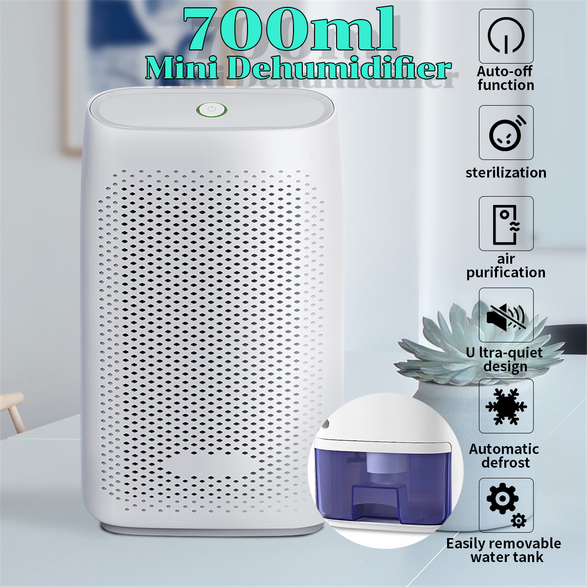 AC110-240V 700ml Home Air Dehumidifier Semiconductor Desiccant Moisture Absorber Car Mini Air Dryer Electric Cooling Machine