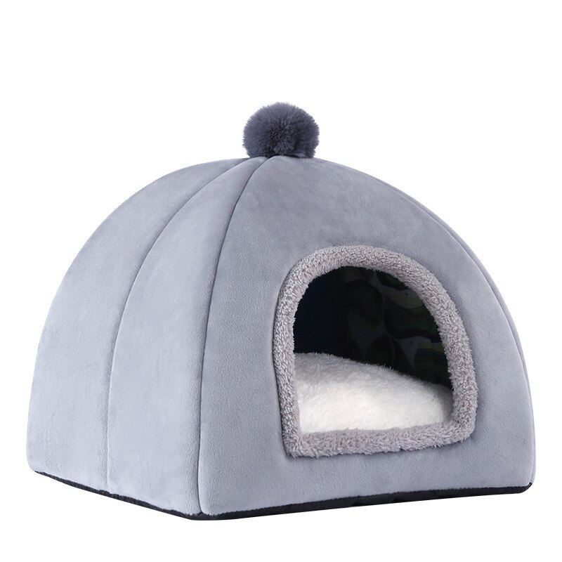 Winter Warm Yurt Shape Little Medium Pet House Dual-use Dog and Cat Nest Kitten Puppy Soft Bed Pets Supplies: gray / S 28X28CM
