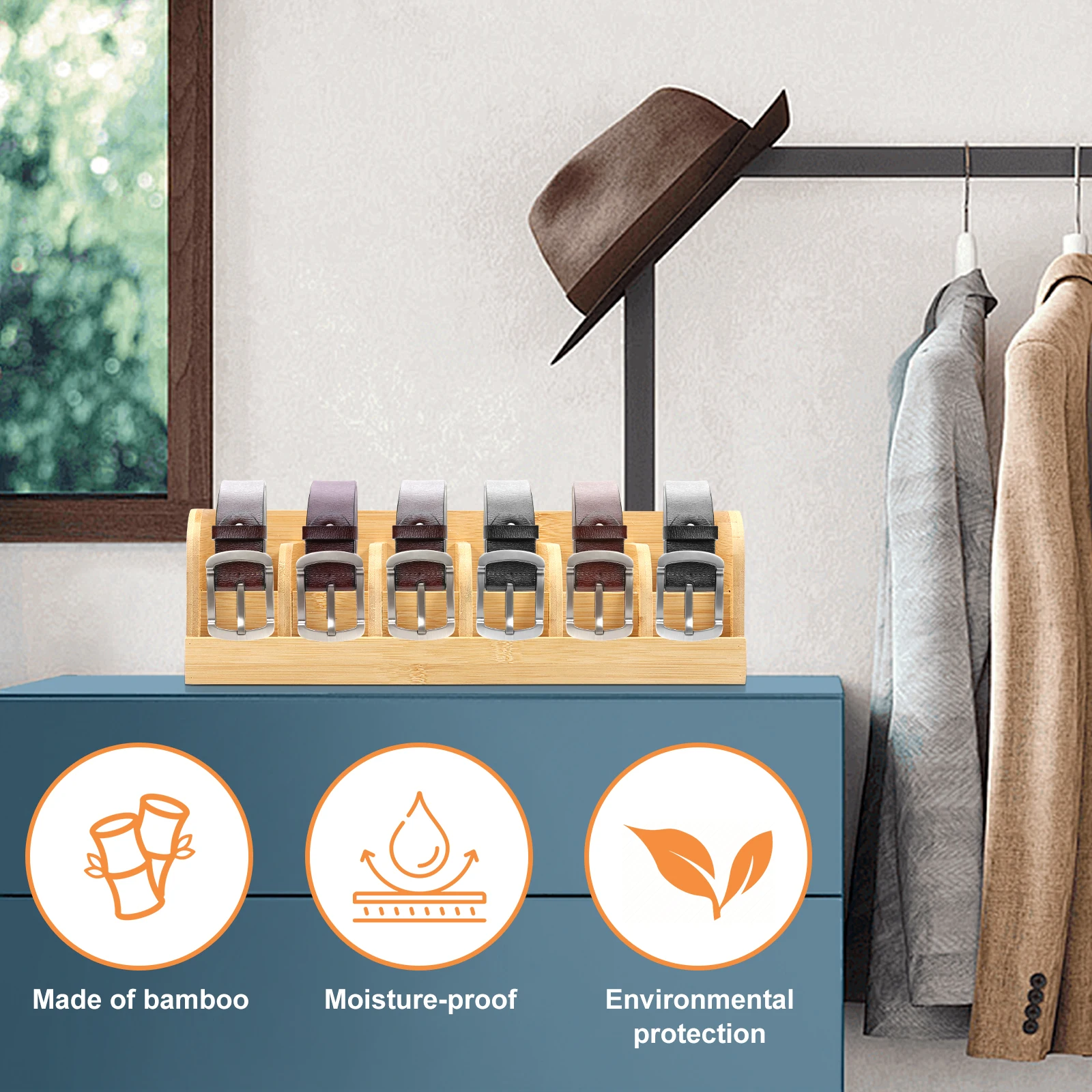 Bamboo 6 Grids Belt Organizer Tie Storage Box Watch Storage Display Box
Wardrobe Accessories Supplly Storage Box for Men Women