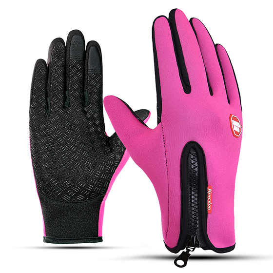 WEST BIKING Cycling Gloves Winter Warm Windproof Bike Gloves Touch Screen Anti-slip Full Finger Luva Ciclismo Bicycle Gloves: Rose Red / M