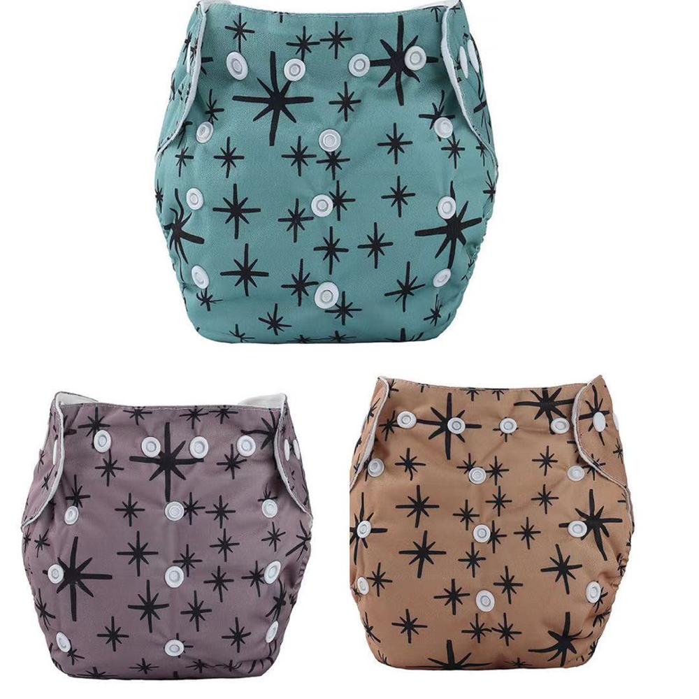 3pcs/lot Baby Cloth Diaper Reusable Washable Printed Infant Nappies Adjustable Diaper Cover with Star Prints Suede Inner Cloth