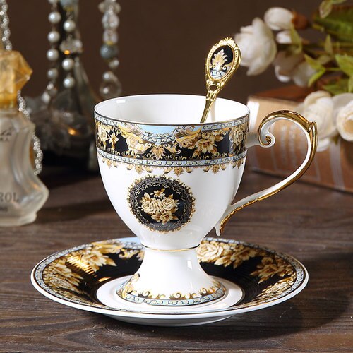 Bone china luksus te kaffekop ske europa porcelæn kaffekop cafe keramik nordisk tekop xicara copo almindelig hvid kop  e8: 1 kop 1 underkop 1 ske