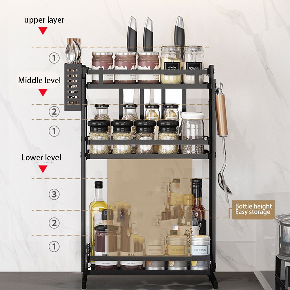 Spice Rack Folding Three-layer Multi-function Seasoning Rack Storage Rack Kitchen Countertop Standing Seasoning Organizer