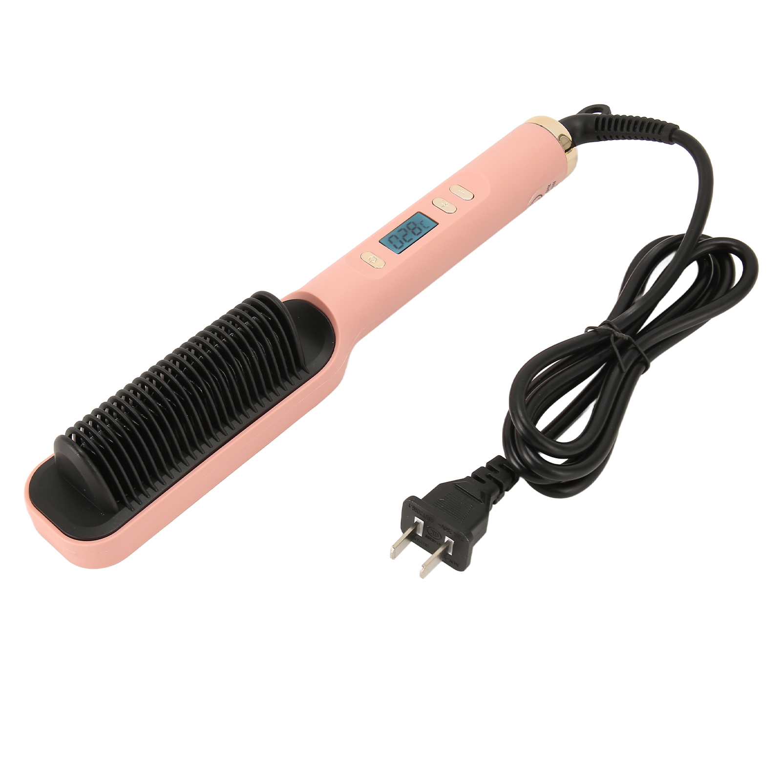 Ionic Hair Straightener Brush 35W Hair Straightening Brush Even Heating LCD Hair Straightener Brush for Home: Pink