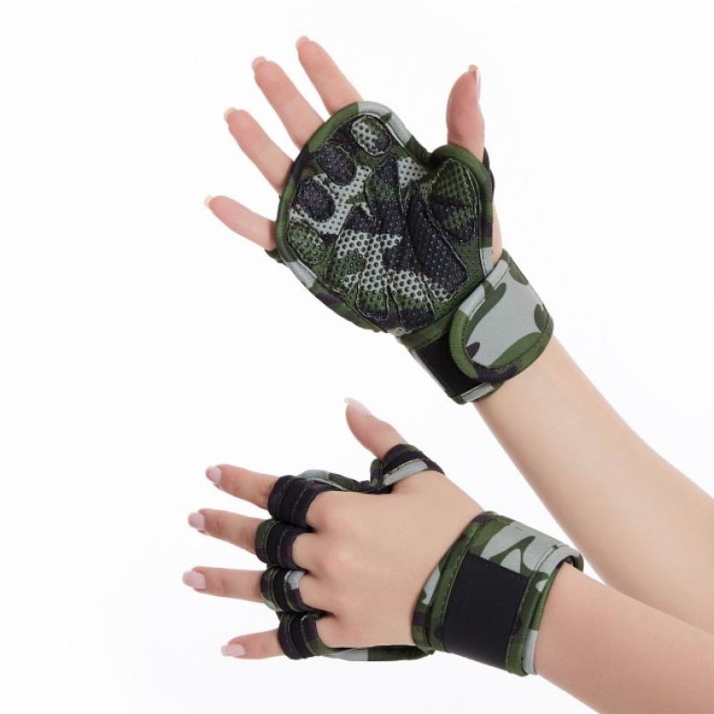 1 par de luvas de fitness de levantamento de peso para homens mulheres mão pulso palma protetor luvas com guarda de pulso ciclismo ginásio luvas de treino: Verde exército / XL